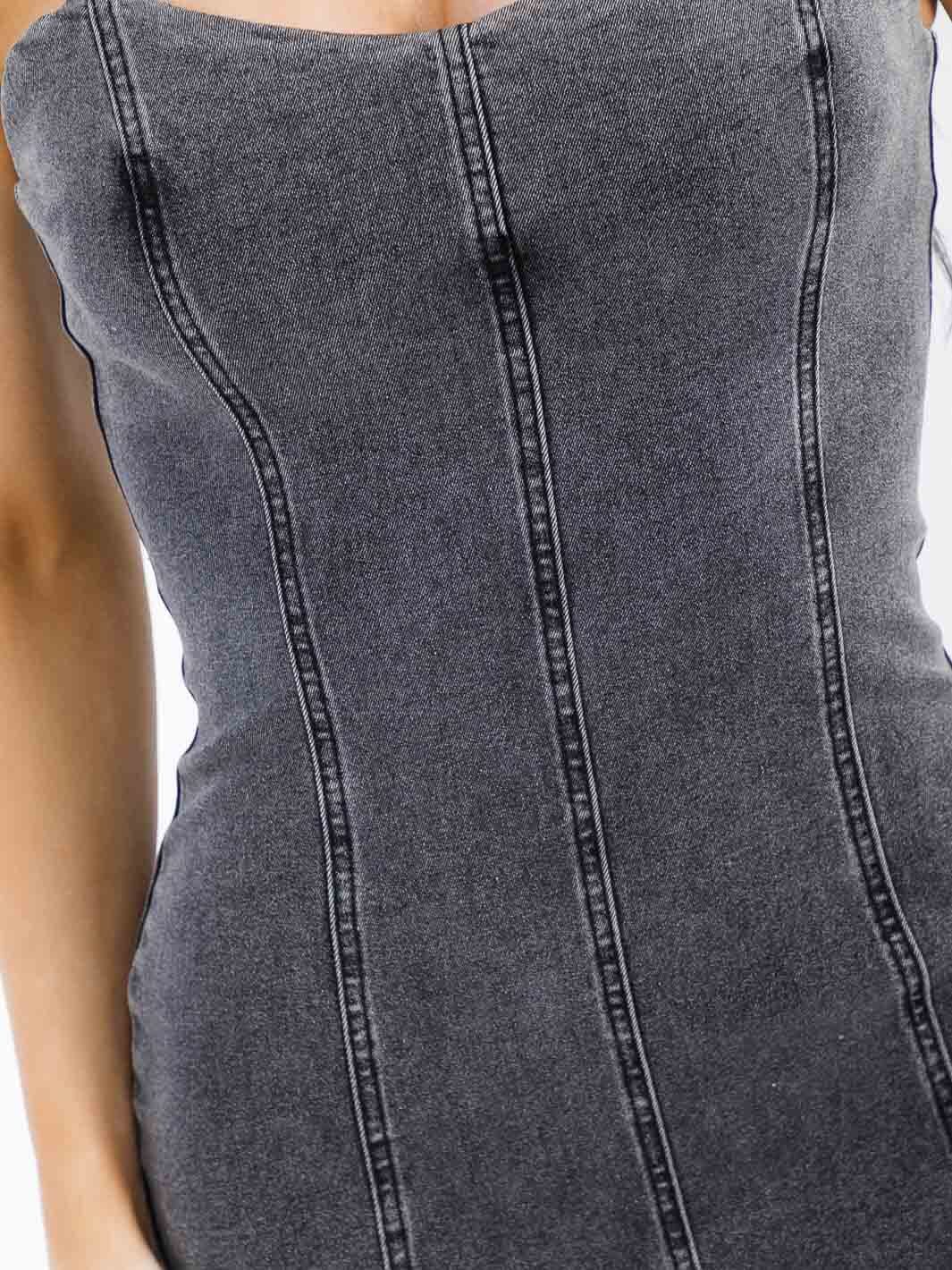 Sleeveless Black Washed Denim Mini Dress