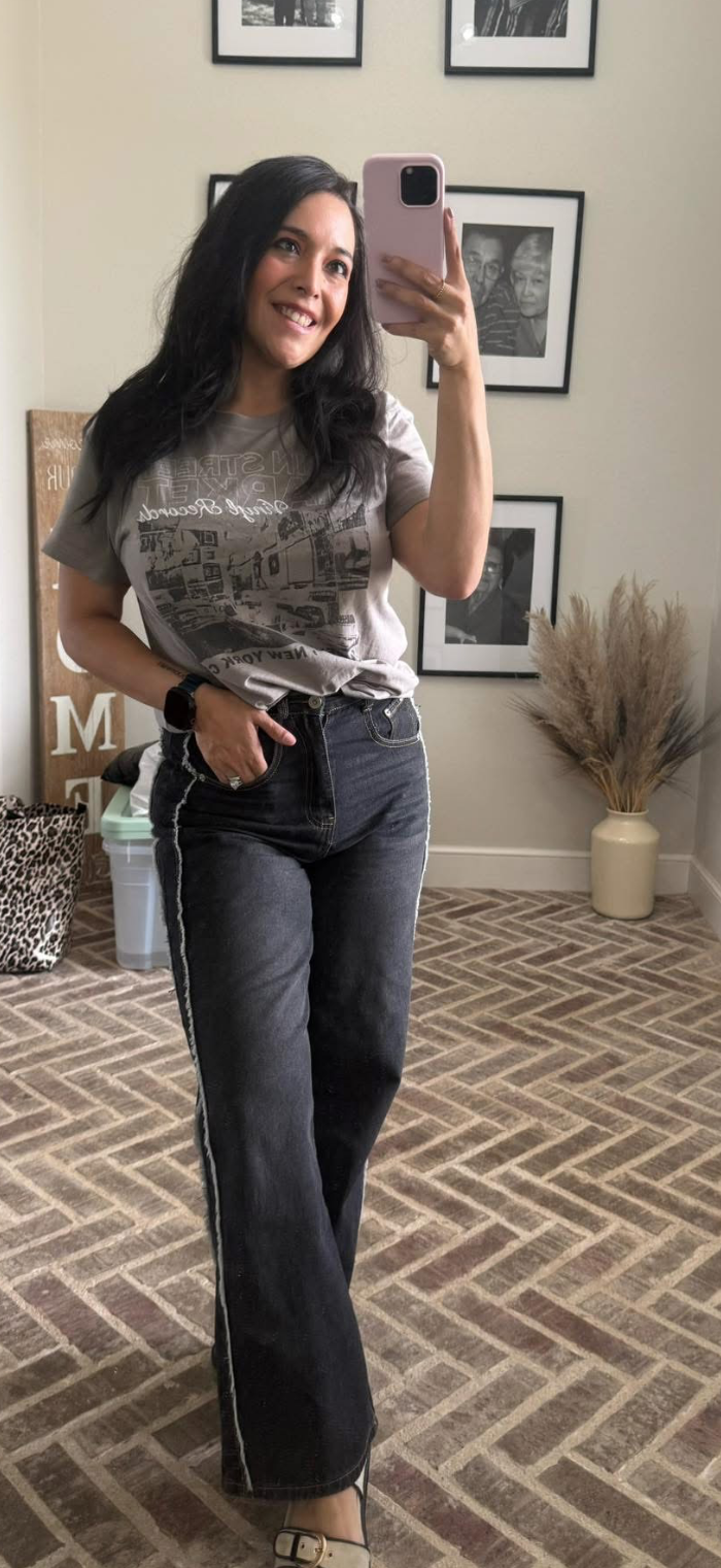 Black Denim with White side detailing