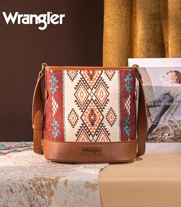 Wrangler Aztec Print Canvas Vegan Leather Crossbody Bag (Brown)