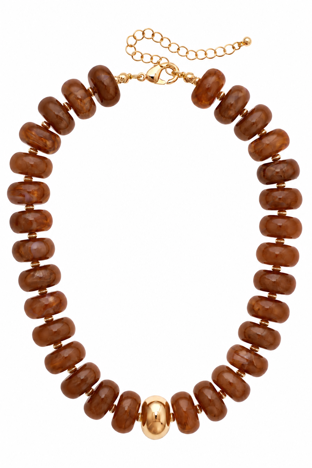 Beaded Resin Brown and Gold Necklace