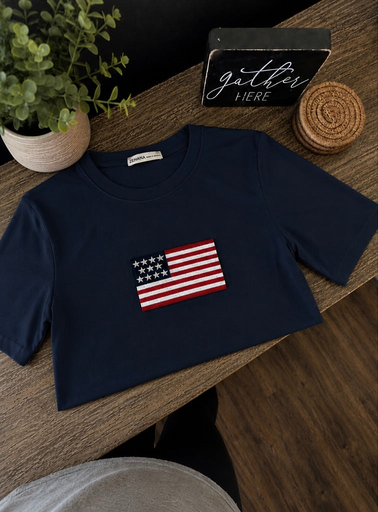 American Flag Embroidered fitted T-shirt