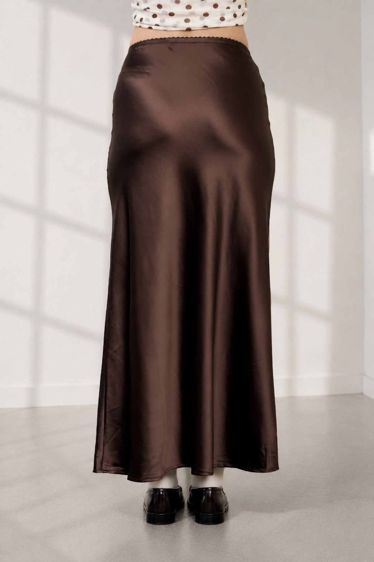 Women's Satin Slip Maxi Skirt in Brown