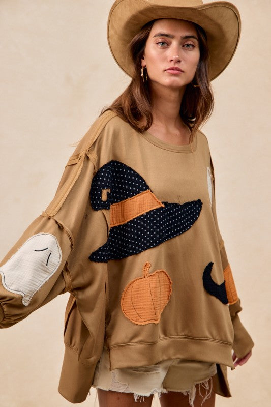 Women's Halloween Theme Patchwork French Terry Sweatshirt