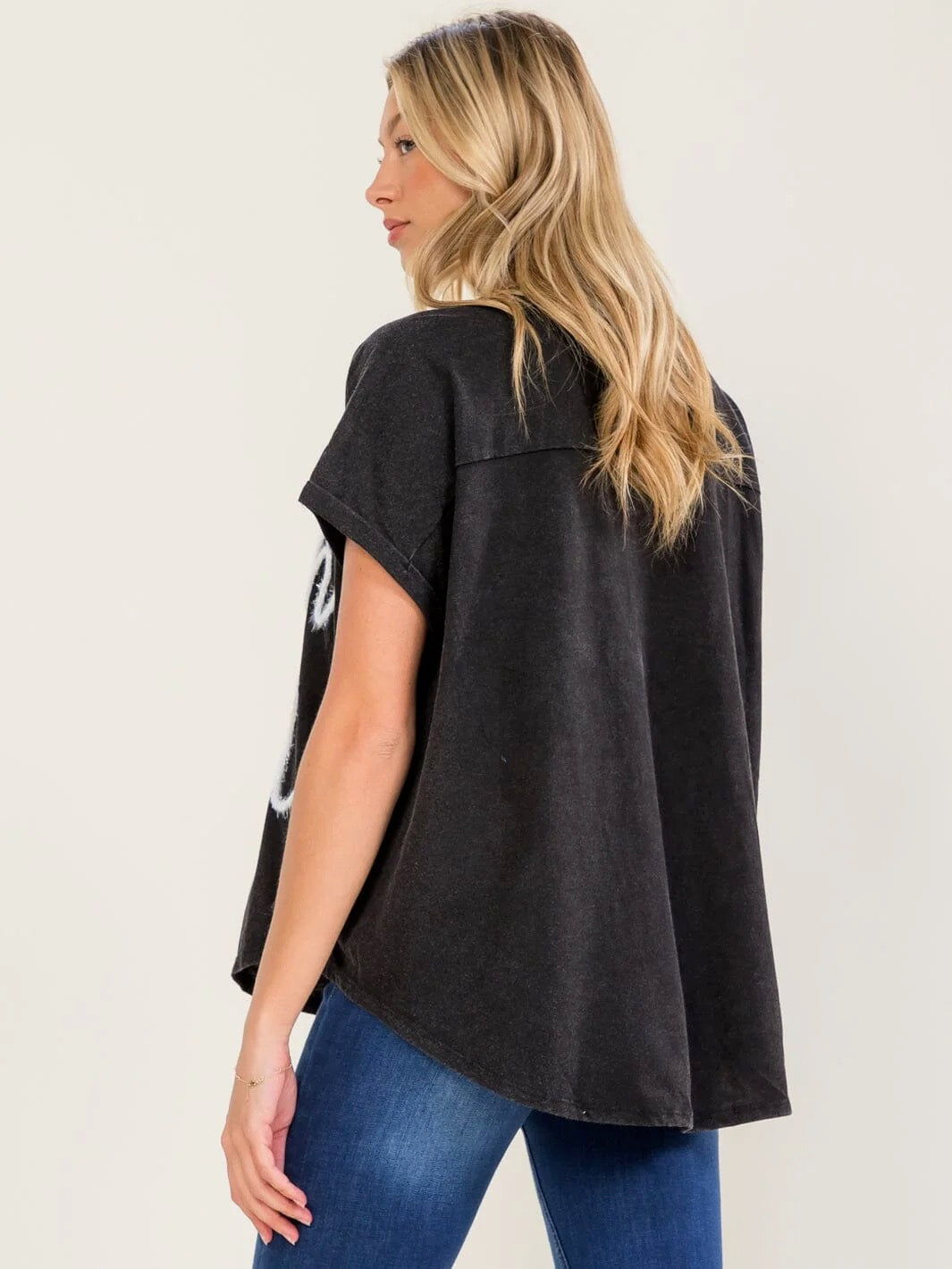 Woman's Short Sleeve High-Low Touchdown Washed Top (White Lettering)