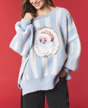 Women's Christmas Baby Santa Sequins Striped Oversized Sweater