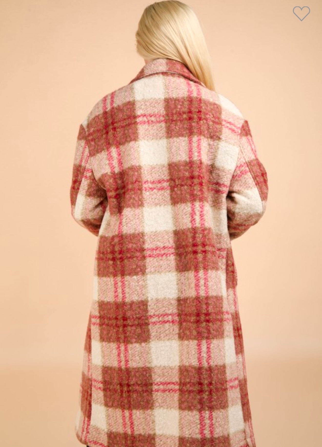 Oversized Plaid Soft Fuzzy Button Down Long Coat (Rose Mix) Sold out