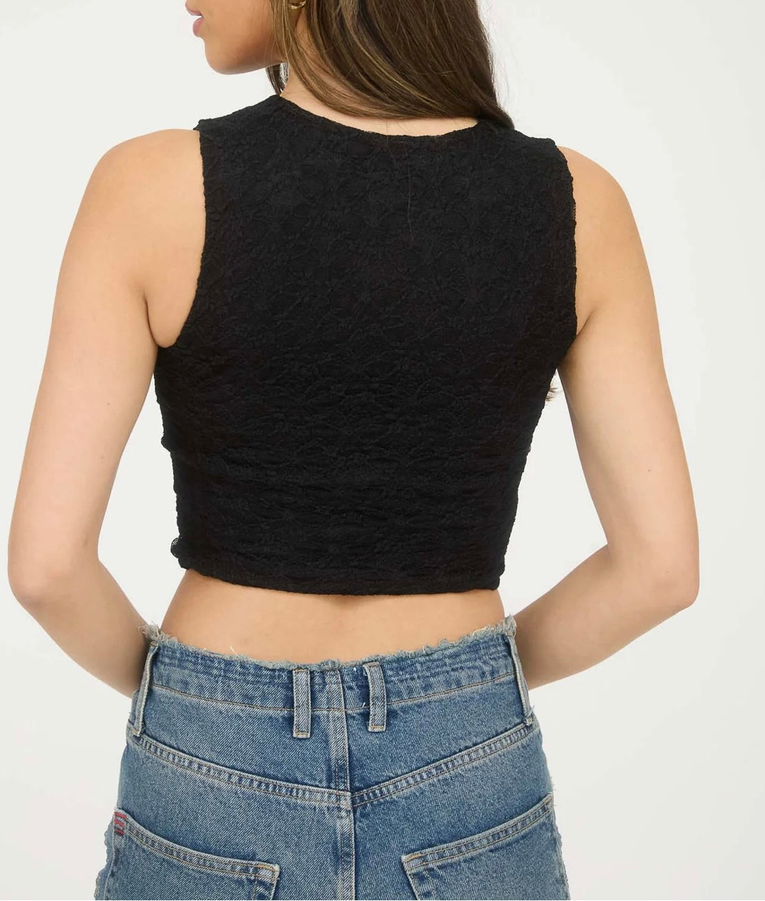 Lace Tank Crop Top (Black)