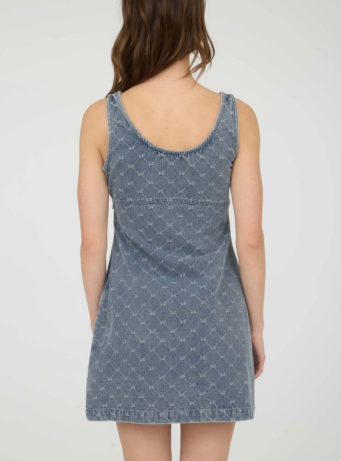 Bow Pattern Sleeveless Denim Mini Dress