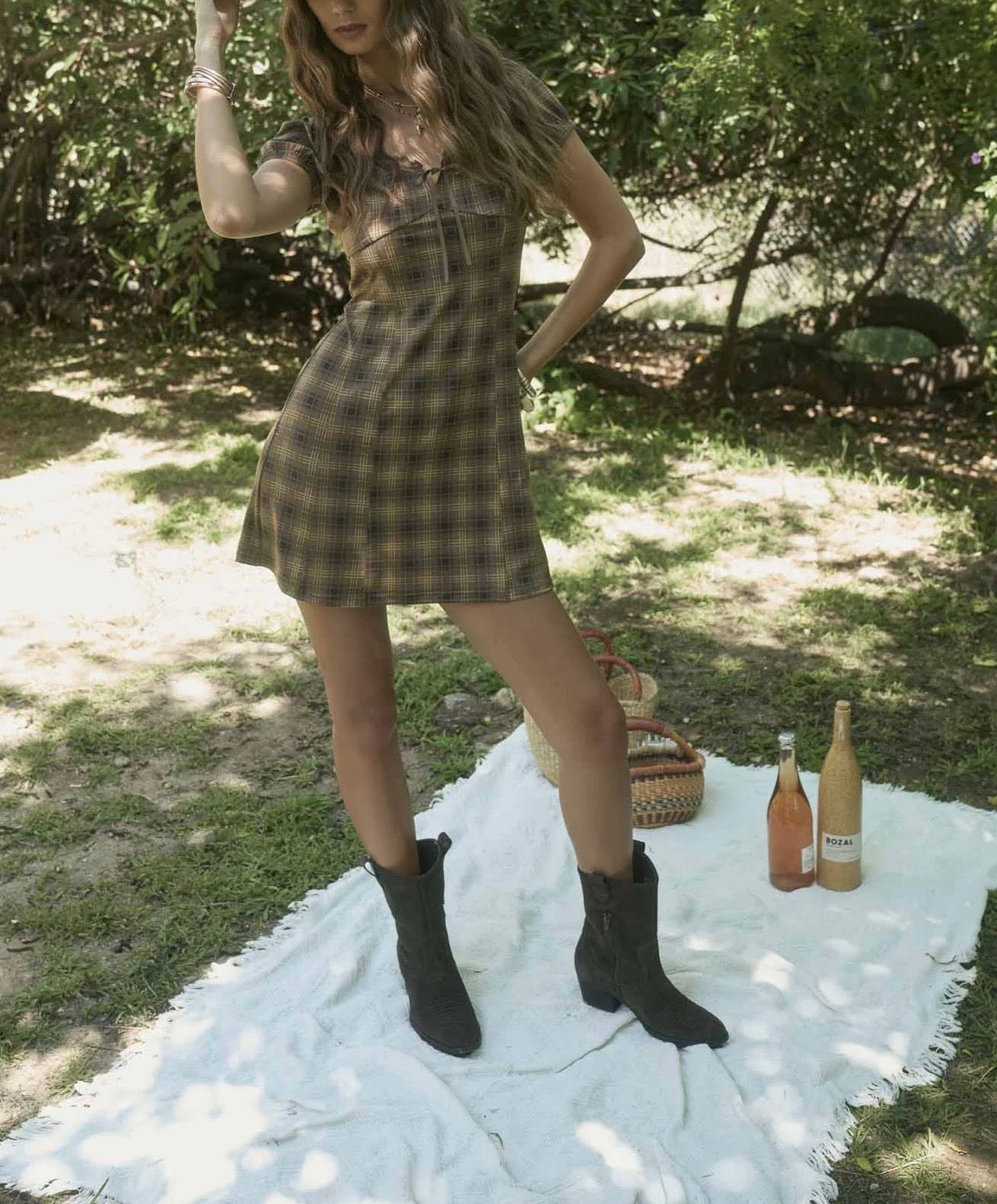 Plaid Lace Trim Mini Dress