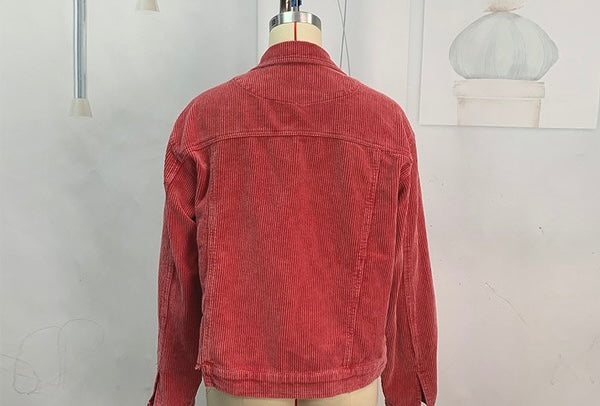 Football Sequin Washed Corduroy Jacket (Red) - Sold Out