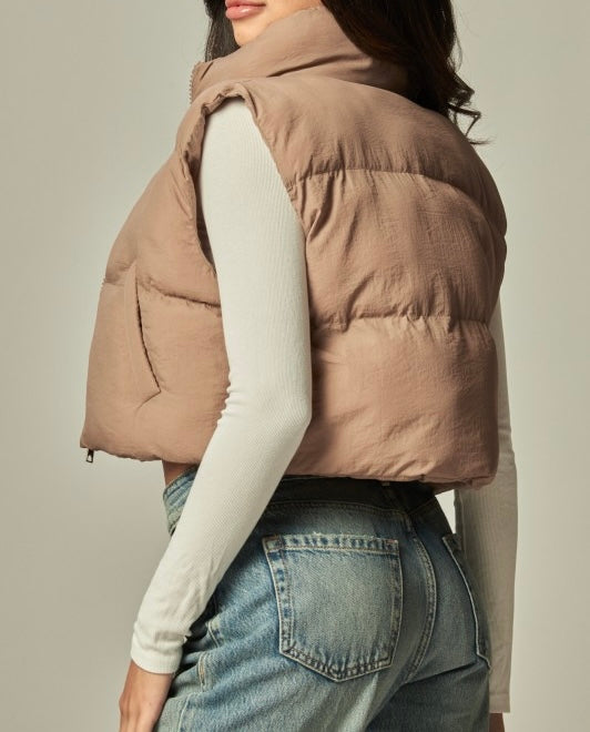 Cropped Mini Puffer Vest (Taupe)