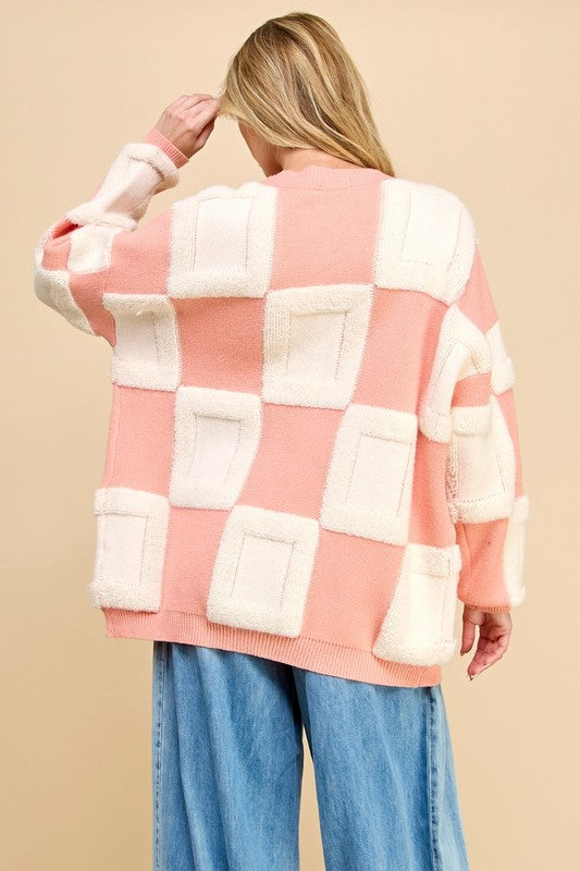 Square Chess Chunky Knit (Blush)
