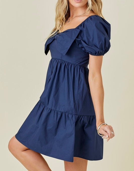 Tiered Mini Dress with Bow Detail
