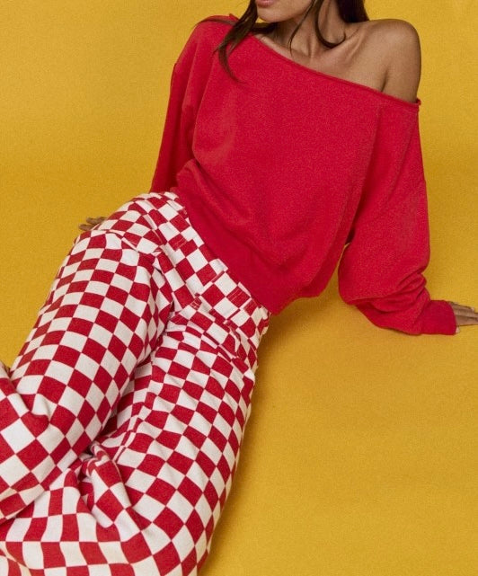 Checkered Red Wide Leg Pants
