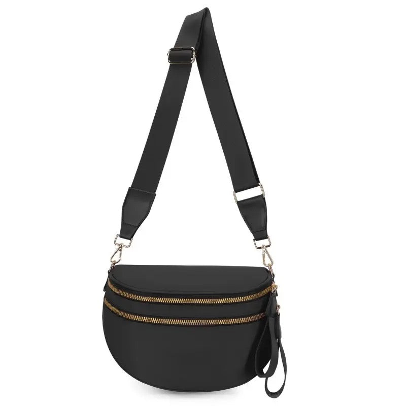 Crossbody Zipper Removal Strap Sling Bum Bag (Black Solid)
