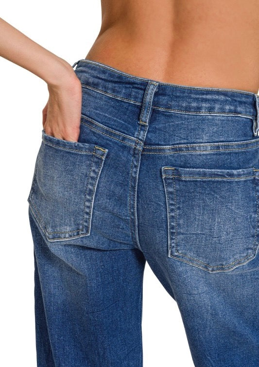 Wide Cuffed Raw Hem Denim Pants