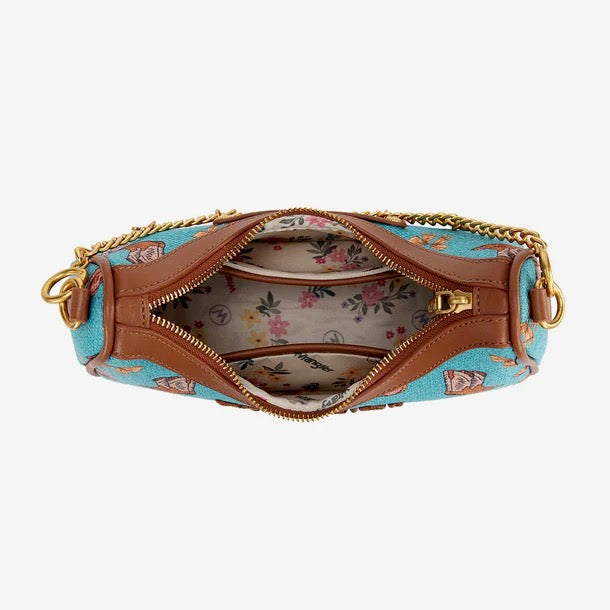 Vibrant Turquoise Canvas Wrangler Rodeo Icons Shoulder Bag