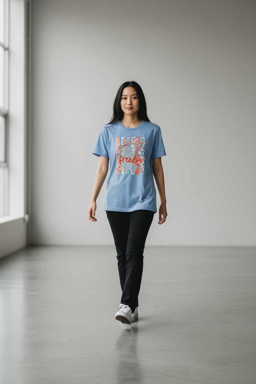 Light Blue "Let Freedom Ring" Graphic T-Shirt