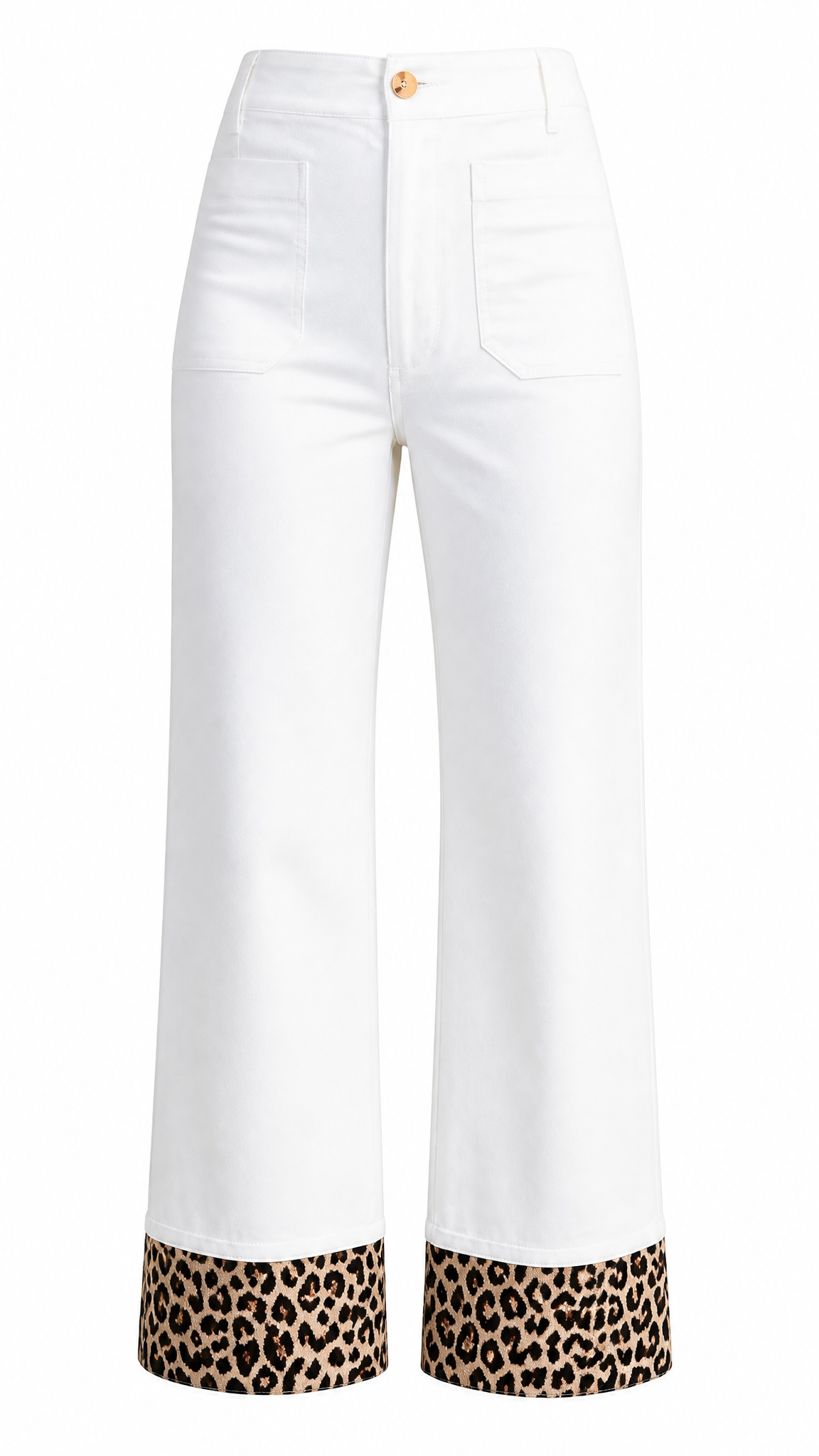 Woman's Off White Leopard Cuffed Ankle Cropped Pants