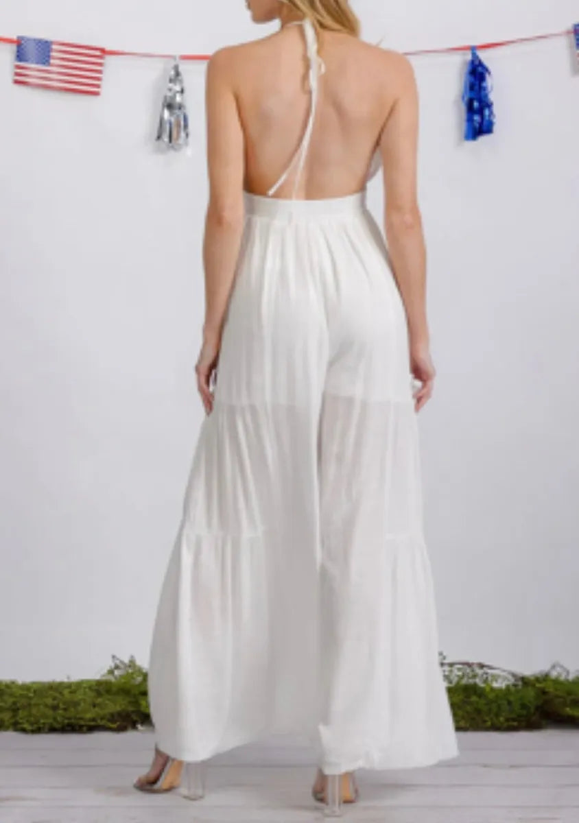 White Halter Jumpsuit Wide Legs -Sold out