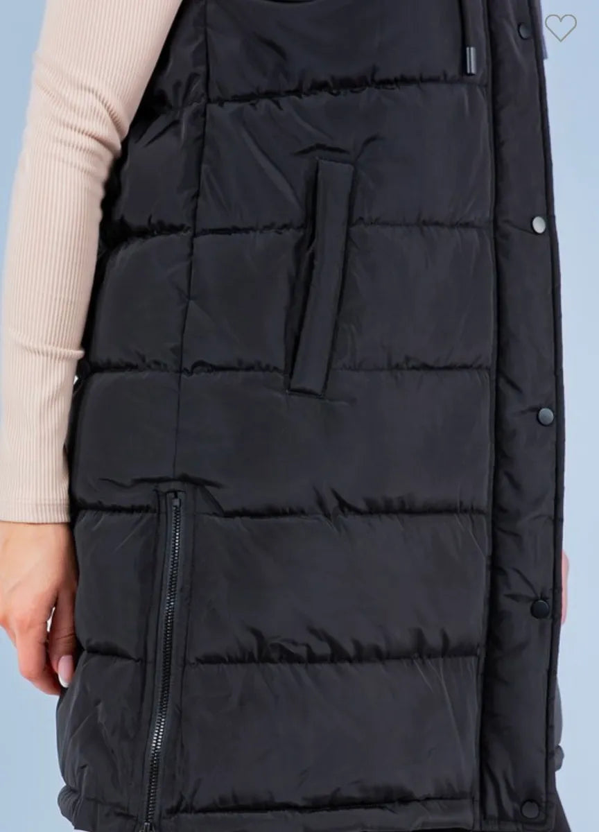 Puffer Long Vest - Black - Sold Out