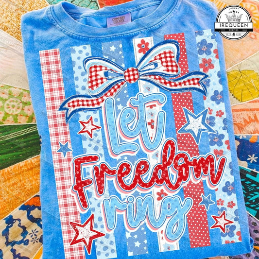 Light Blue "Let Freedom Ring" Graphic T-Shirt