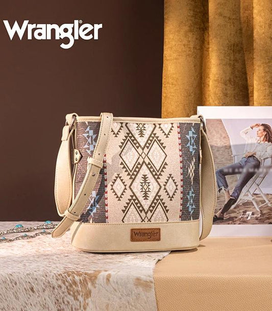 Wrangler Aztec Print Canvas Vegan Leather Crossbody Bag