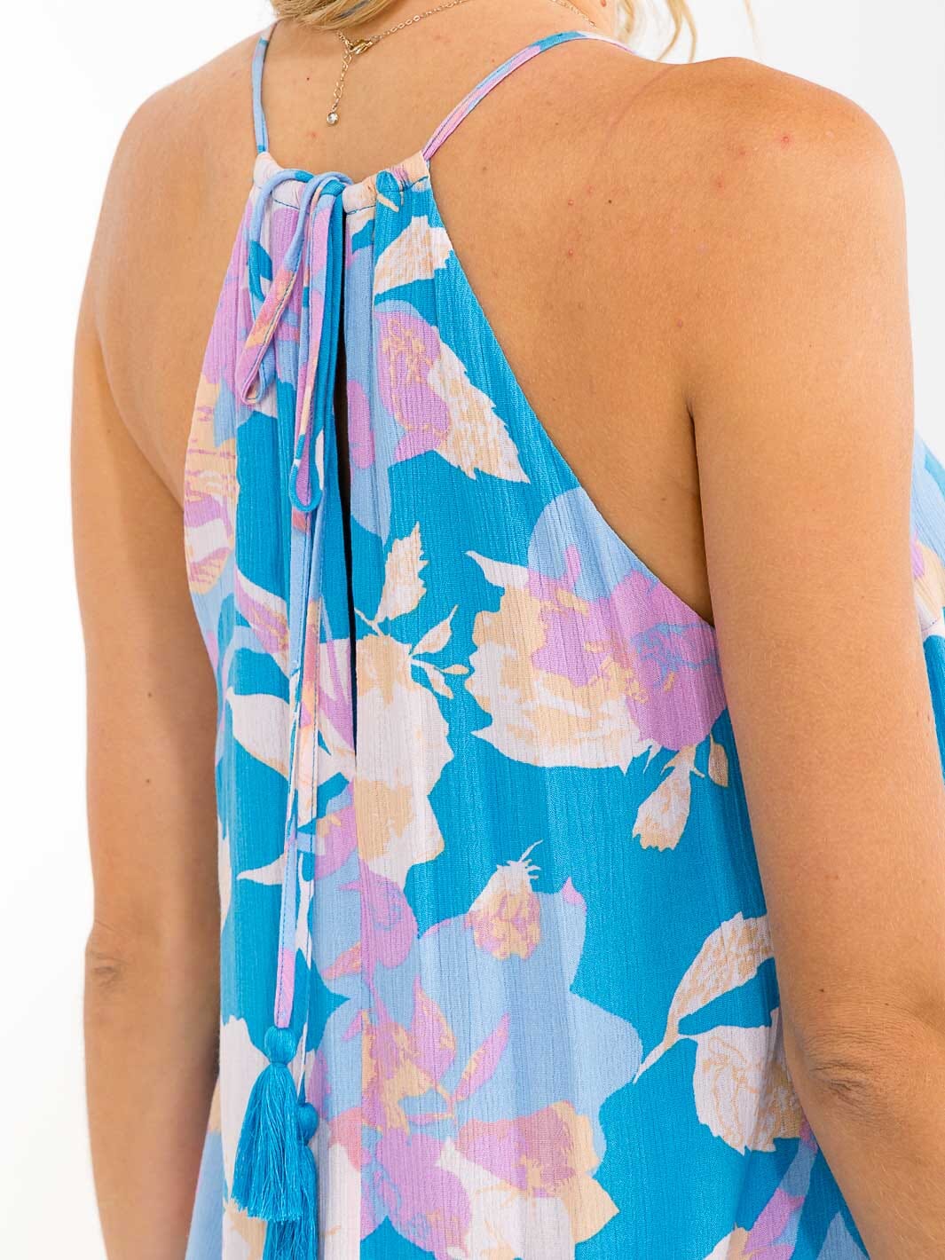 Blue Floral Halter Dress