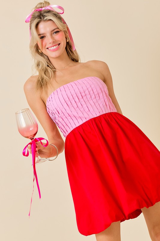 Strapless Two-Tone Mini Dress