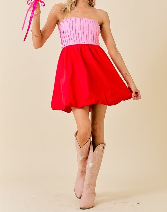 Strapless Two-Tone Mini Dress