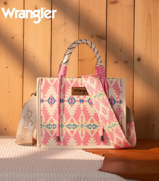Wrangler Pink Southwestern Rope Handle Bag