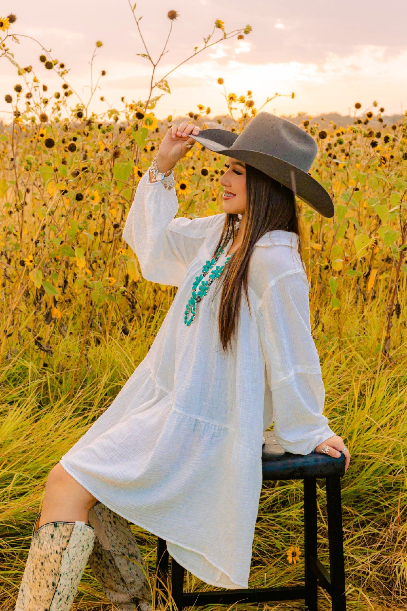 Long-Sleeve Tiered Polo Mini Dress