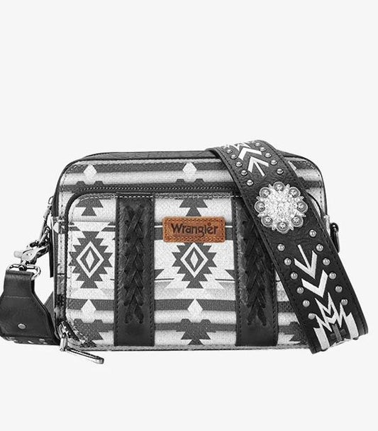 Wrangler Aztec Printed Crossbody Purse (Black) - Sold