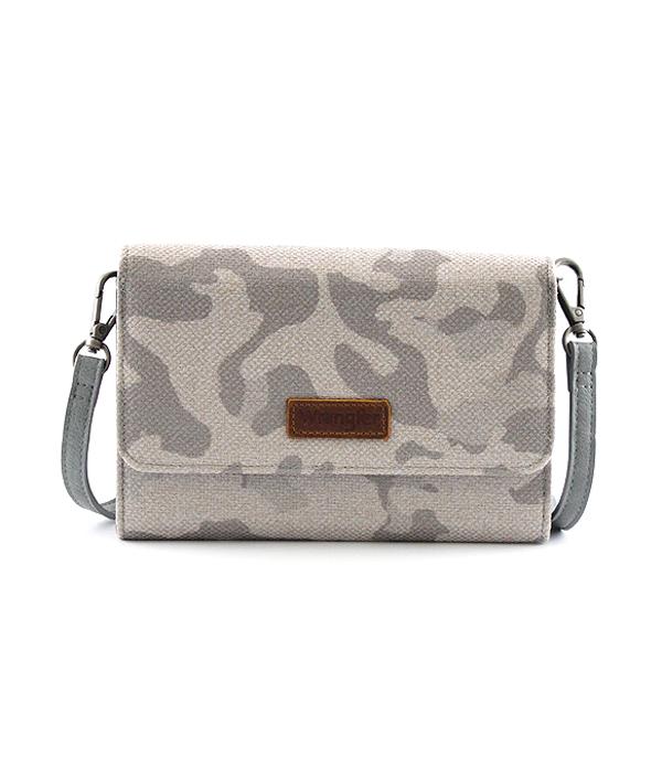 Wrangler Gray Camo Print Canvas Clutch/Crossbody