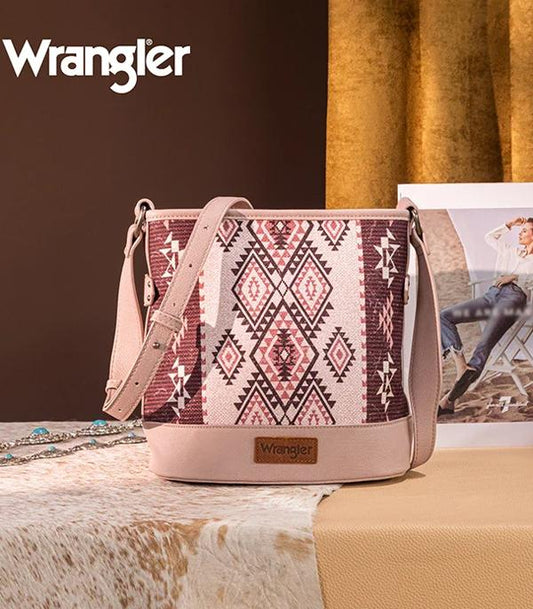 Wrangler Aztec Print Canvas Vegan Leather Crossbody Bag (Pink)
