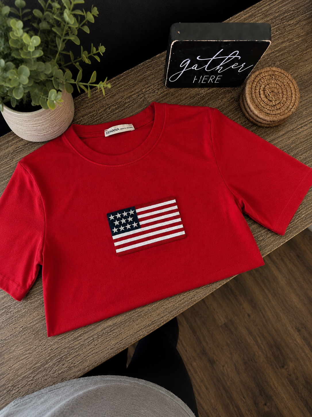 American Flag Embroidered fitted T-shirt