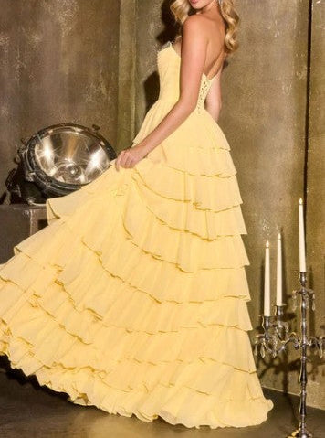 Strapless Sweetheart Neckline Corset-Style Tiered Ruffle Skirt