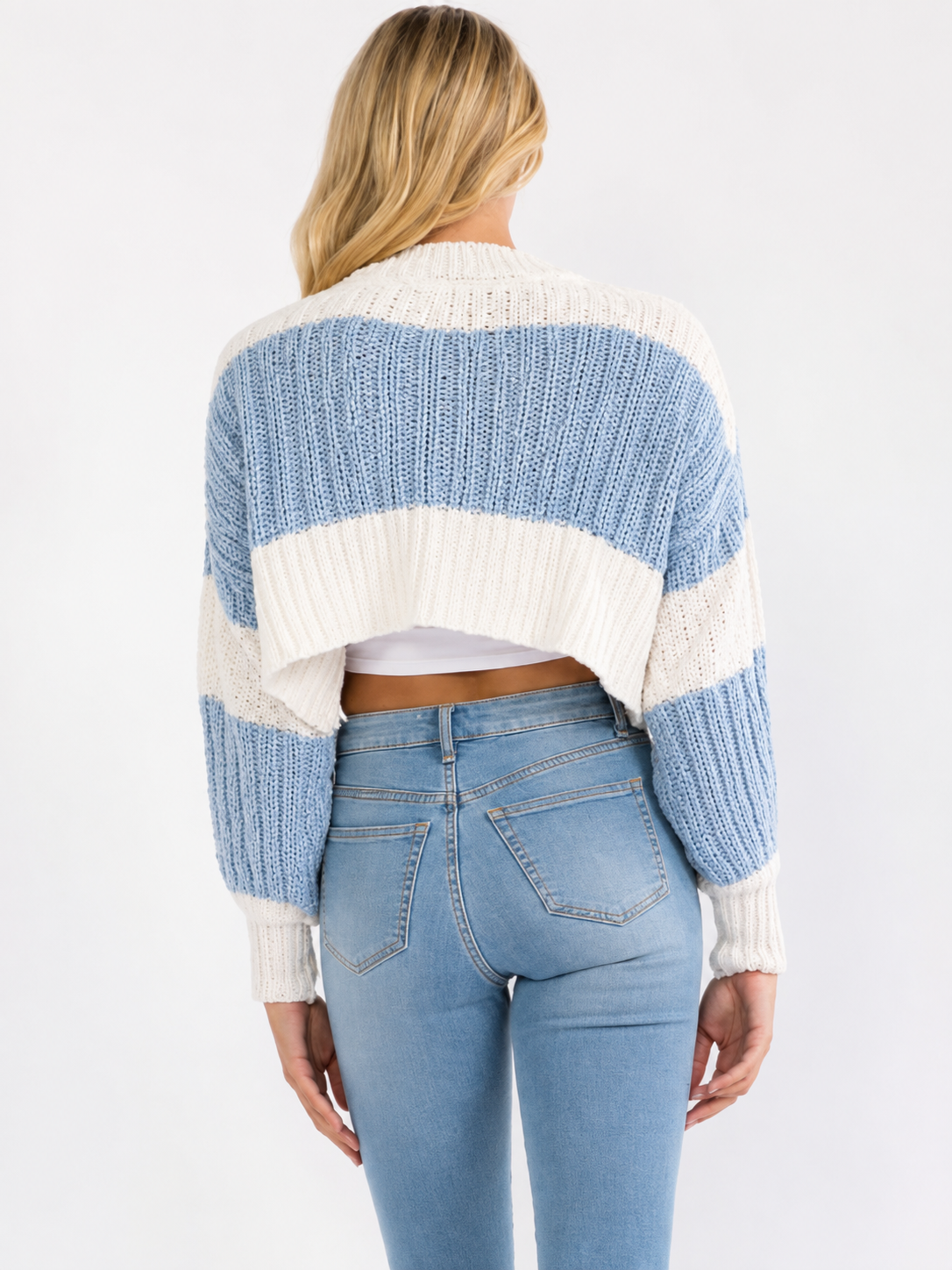 Women's Light Denim Blue & White Striped Sweater