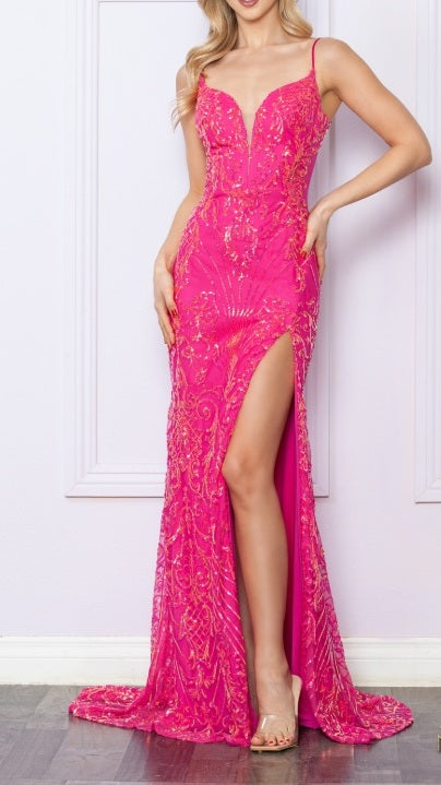 Plunging Neckline Adorned with Stylish Straps and Mesh Side Details (Fuchsia)