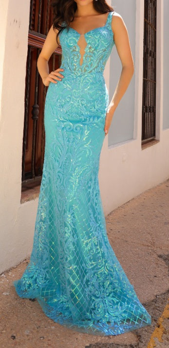Sequin Embroidered Mermaid Dress (Turquoise)