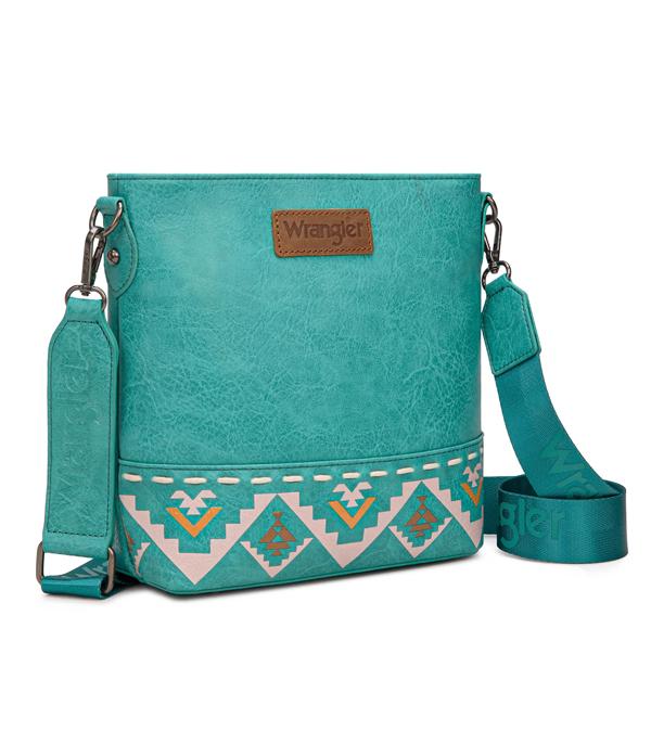 Wrangler Aztec Print Crossbody Bag Turquoise PU Leather - Sold