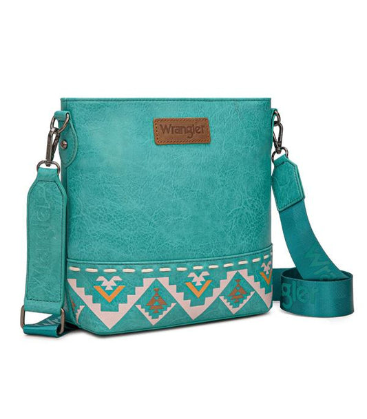 Wrangler Aztec Print Crossbody Bag Turquoise PU Leather - Sold
