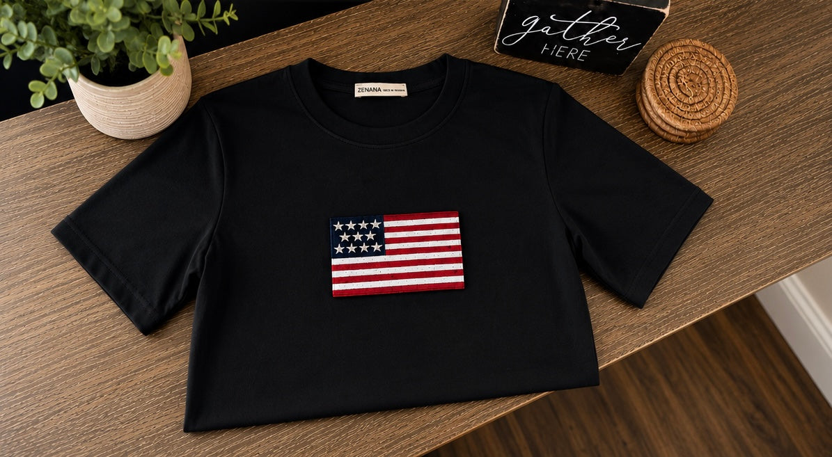 American Flag Embroidered fitted T-shirt