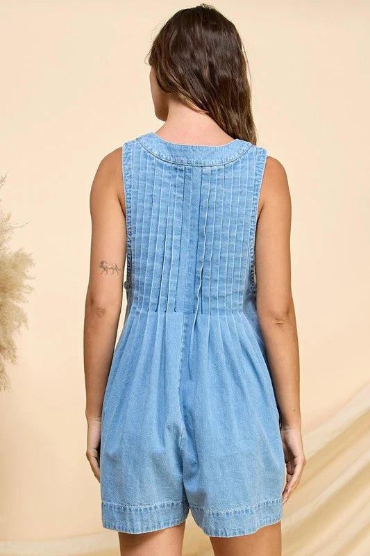 Light Wash V-Neck Sleeveless Denim Romper