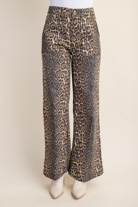 Woman's Leopard Print Flare Jeans