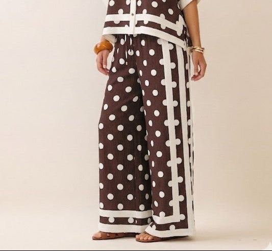 Women's Wide-Leg Polka Brown Dot Pants