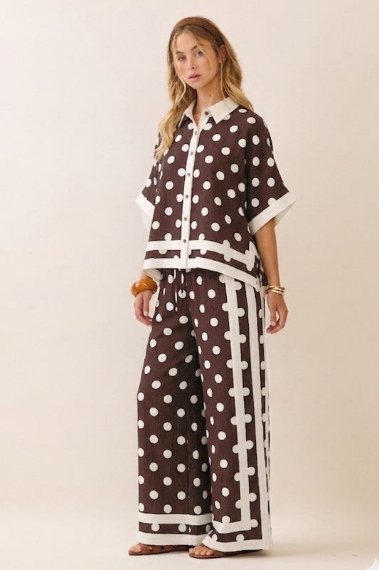Women's Wide-Leg Polka Brown Dot Pants