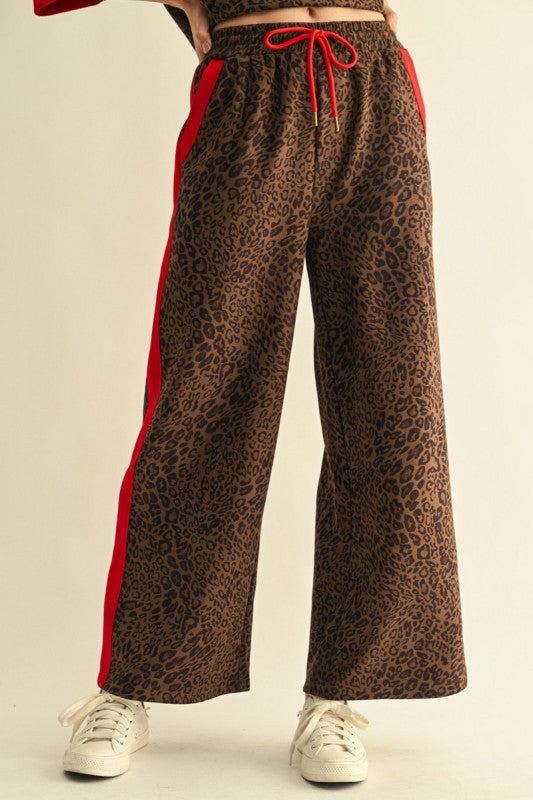 Women's Drawstring Waist Faux Suede Leopard Sweatpants