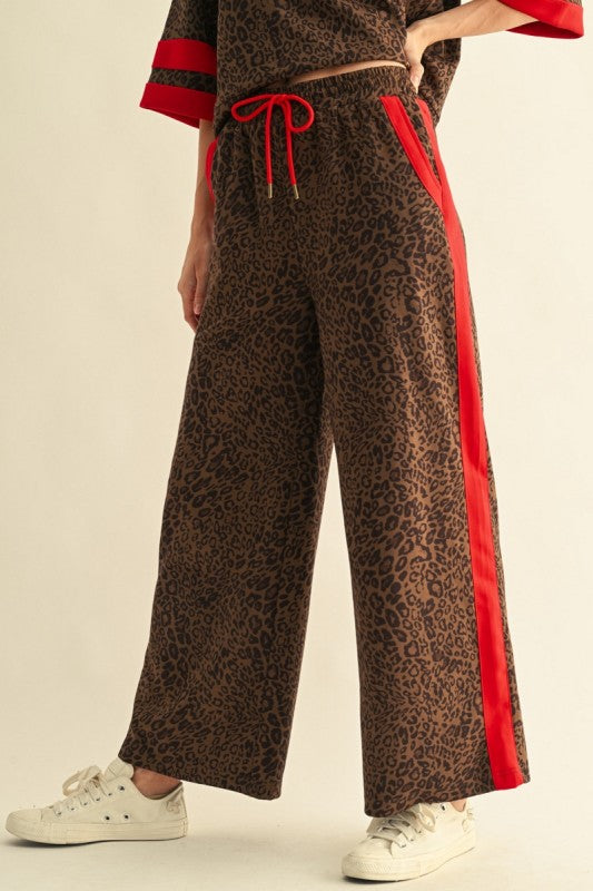 Women's Drawstring Waist Faux Suede Leopard Sweatpants