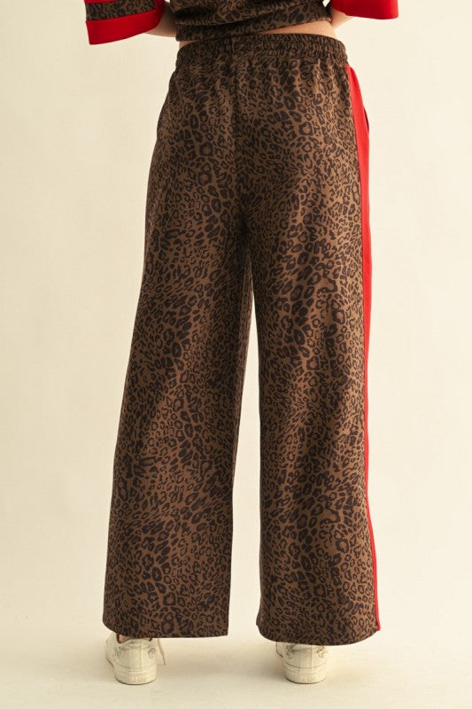 Women's Drawstring Waist Faux Suede Leopard Sweatpants
